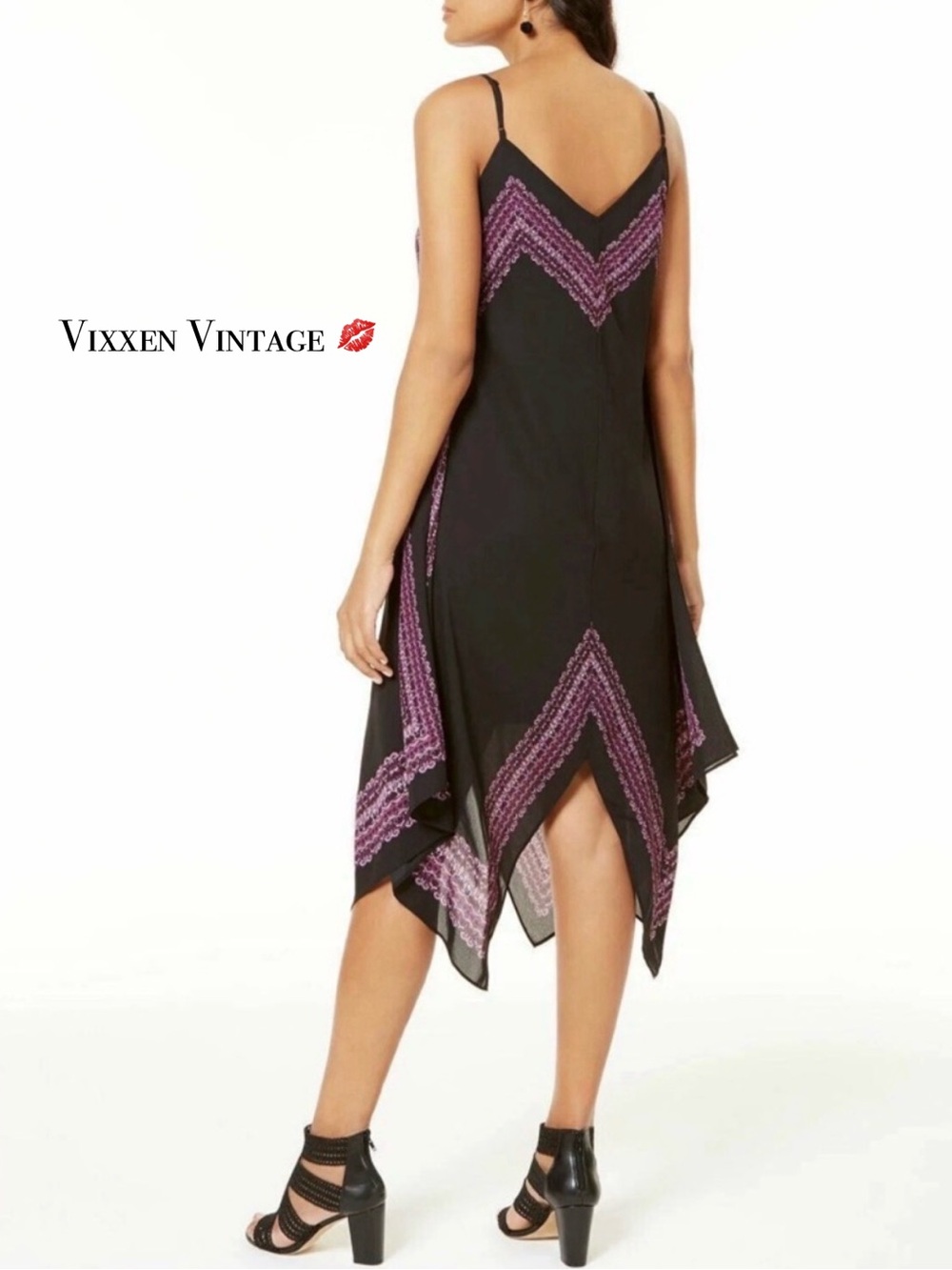 INC INTERNATIONAL CONCEPTS SLEEVELESS HANDKERCHIEF HEM SLIP DRESS IN BLACK - Picture 7 of 9